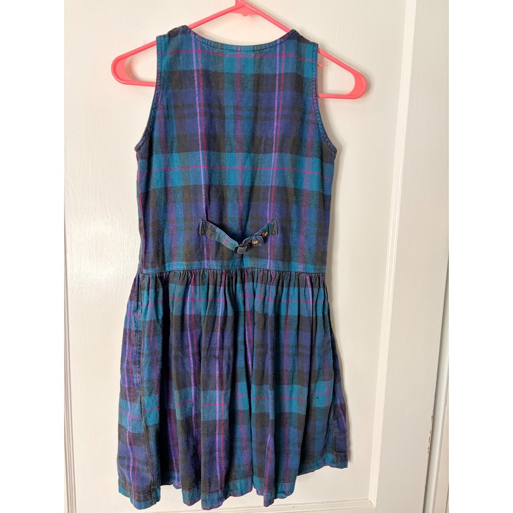 Genuine Girl Vintage Plaid‎ Dress Kids Medium 8/10 Teal Purple Cotton Button Up - Picture 4 of 4
